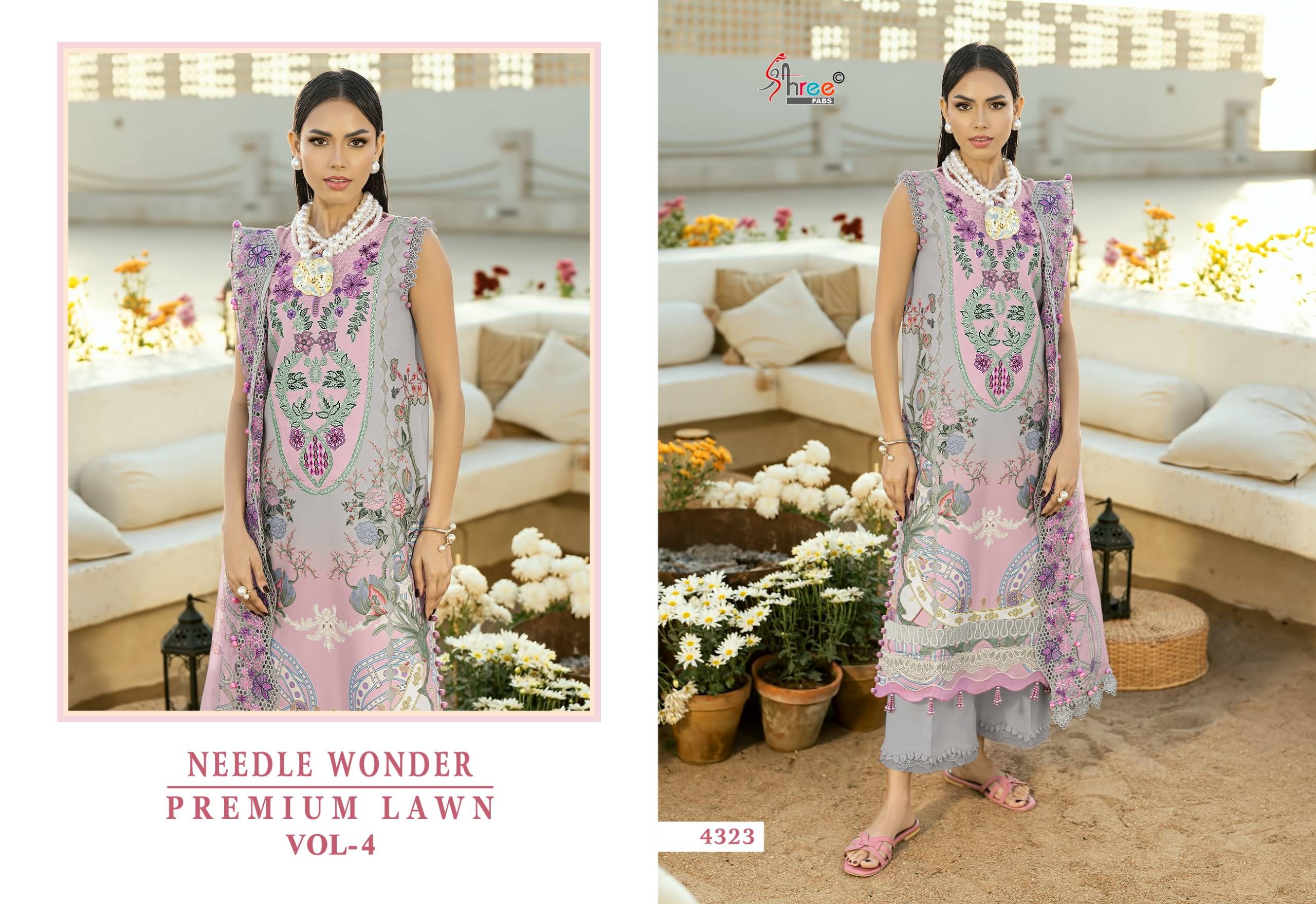 NEEDLE WONDER PREMIUM LAWN VOL-4 By Shree Fabs 4321 To 4328 Series Designer Pakistani Suits Pure Cotton print Dresses At Wholesale Price